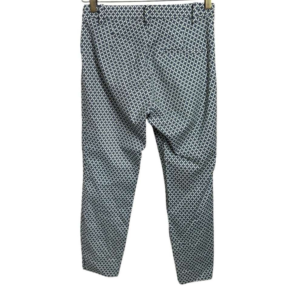 Women's H&M Pants Sz 4 Blue White Geometric Office Career Wear Ankle Length - Picture 6 of 8